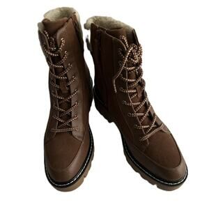 NWOB-NWI Violet & Red Alexa Suede/Leather Fleece Trim Lug Combat Brown Boot-Sz 8